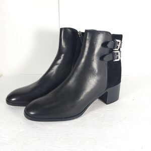 Grigiarancio Women's US 9,5 EU 40 Black Leather Buckle Zip Heeled Ankle Boots